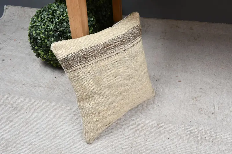 Throw Kilim Pillow, 12x12 Beige Pillow Sham, Interior Designer Pillow, Kilim Pillow Cover, Pillow Case, Neutral Throw Pillow Cover - 7