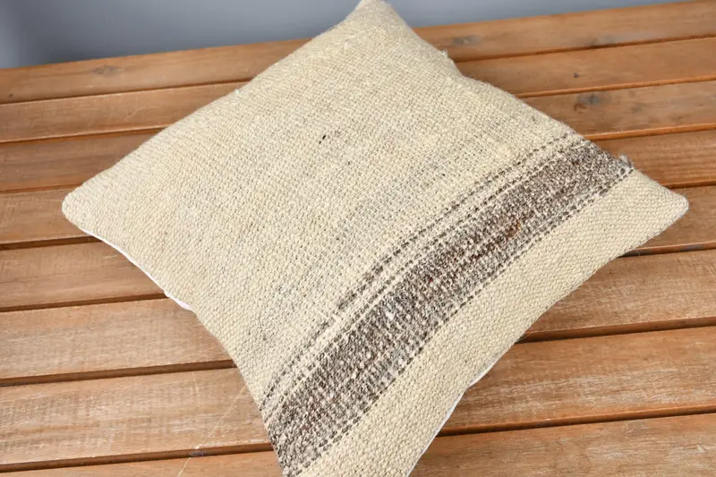 Throw Kilim Pillow, 12x12 Beige Pillow Sham, Interior Designer Pillow, Kilim Pillow Cover, Pillow Case, Neutral Throw Pillow Cover - 2