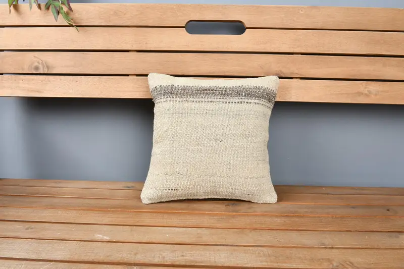 Throw Kilim Pillow, 12x12 Beige Pillow Sham, Interior Designer Pillow, Kilim Pillow Cover, Pillow Case, Neutral Throw Pillow Cover - 6