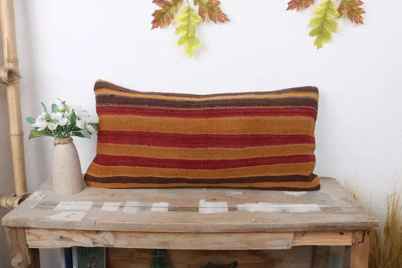 Cushion, 12x24 Orange Cushion Cover, Handmade Kilim Cushion, Garden Cushion Cover, Antique Pillows, Pillow for Sofa, Handmade Throw Cushion Case - 1