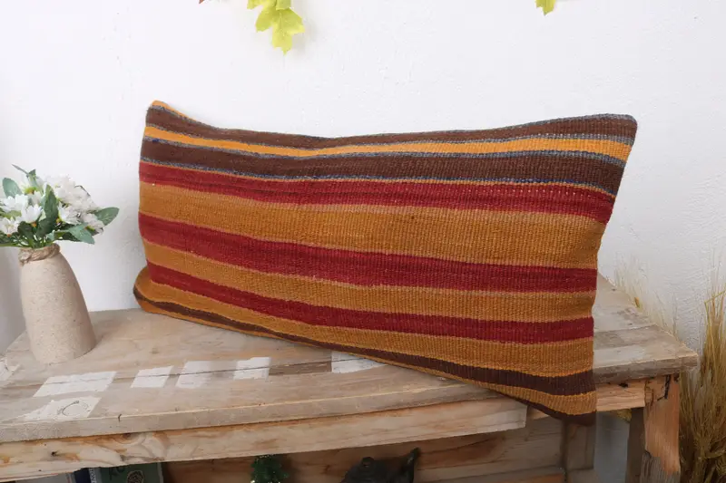 Cushion, 12x24 Orange Cushion Cover, Handmade Kilim Cushion, Garden Cushion Cover, Antique Pillows, Pillow for Sofa, Handmade Throw Cushion Case - 4