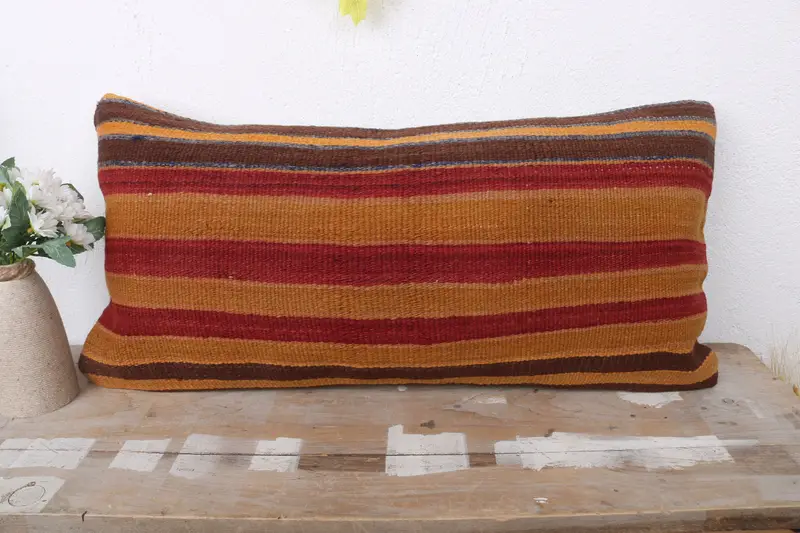 Cushion, 12x24 Orange Cushion Cover, Handmade Kilim Cushion, Garden Cushion Cover, Antique Pillows, Pillow for Sofa, Handmade Throw Cushion Case - 2