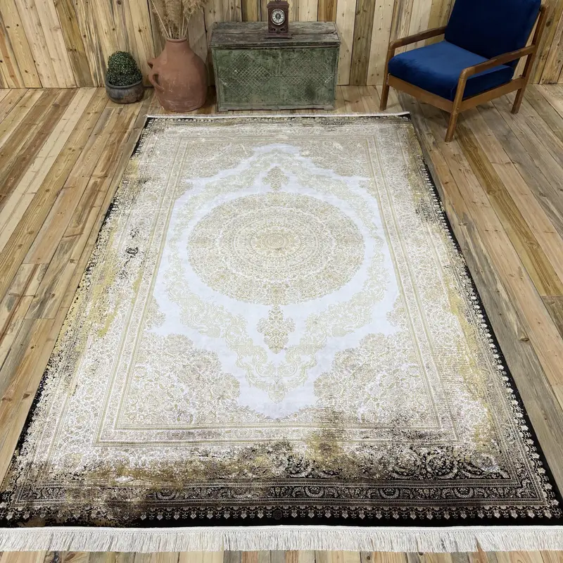 6,4x9,9 ft Vintage Teppich, großer türkischer Teppich, schwarzer Blumenteppich - 1