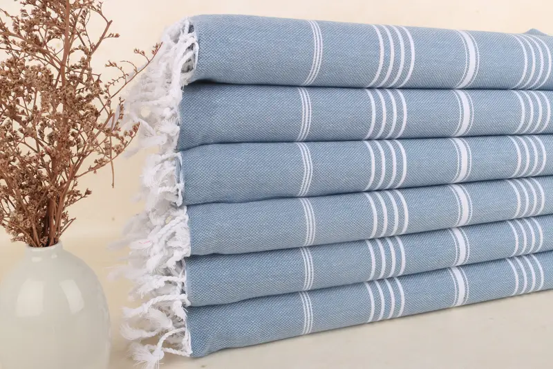 Beach Towel Personalized Turkish Cotton Blue Stripes, 40x71 Inches