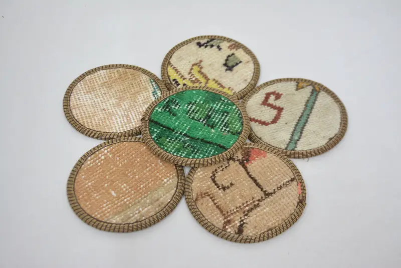 Green and Beige Kilim Coaster, Unique Boho Home Decor Coaster