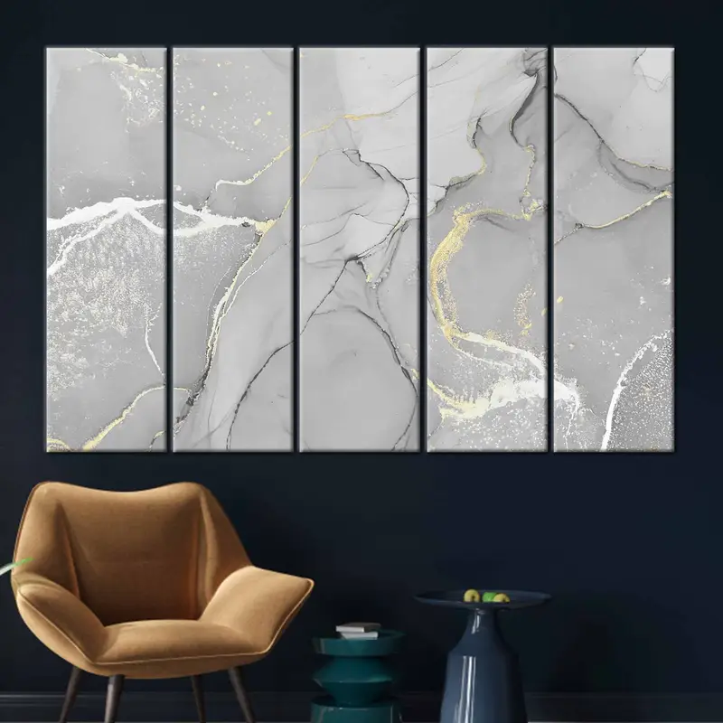 Gray Marble Painting, Silver Marble Decor, Gold Marble Canvas, Gold Print, Gold Decor, Marble Wall Art, Modern Wall Art, Luxury Wall Decor, - 7