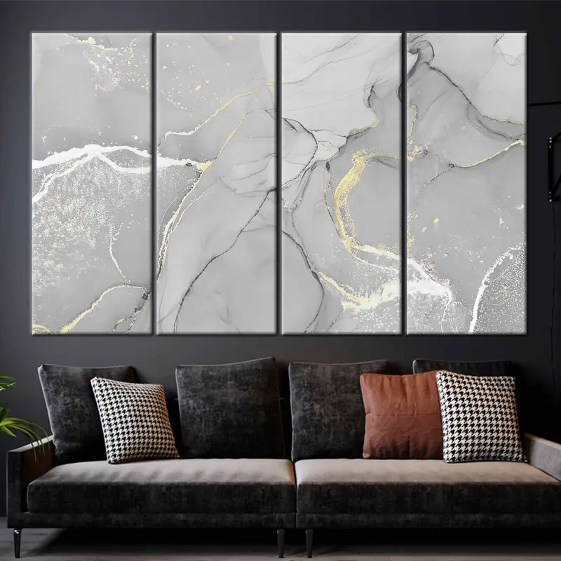 Gray Marble Painting, Silver Marble Decor, Gold Marble Canvas, Gold Print, Gold Decor, Marble Wall Art, Modern Wall Art, Luxury Wall Decor, - 3