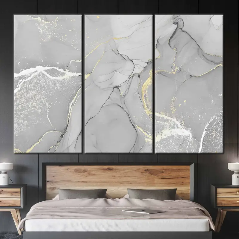 Gray Marble Painting, Silver Marble Decor, Gold Marble Canvas, Gold Print, Gold Decor, Marble Wall Art, Modern Wall Art, Luxury Wall Decor, - 2