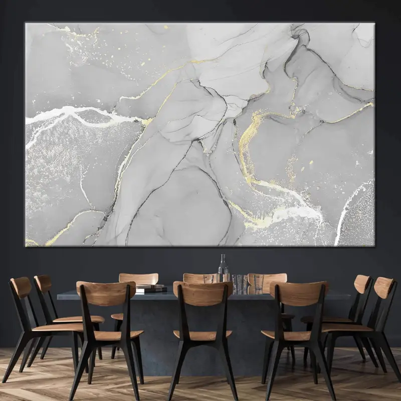 Gray Marble Painting, Silver Marble Decor, Gold Marble Canvas, Gold Print, Gold Decor, Marble Wall Art, Modern Wall Art, Luxury Wall Decor, - 1