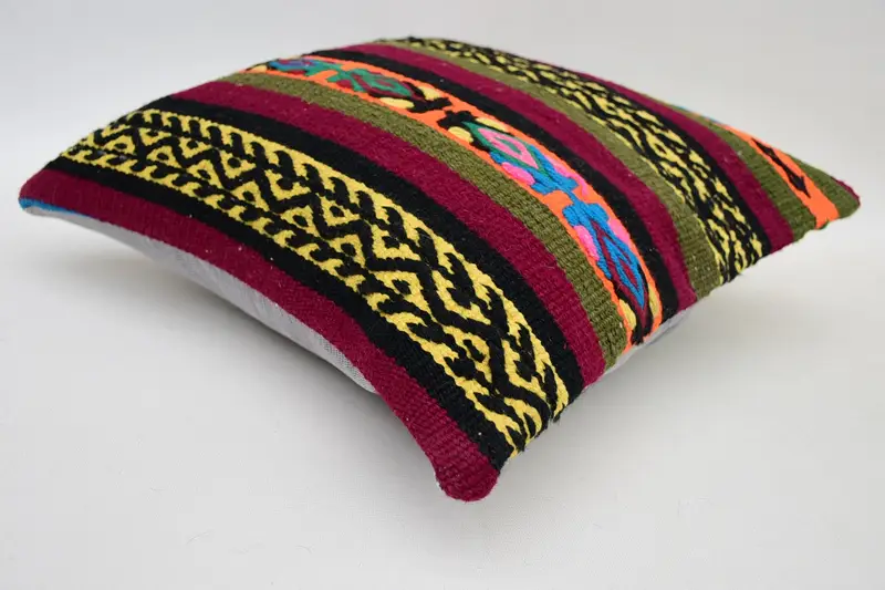 Decorative Throw Cushion Cover, Handmade Kilim Cushion, Boho Pillow Sham Cover, Ethnical Kilim Rug Pillow, 14x14 Green Pillow Sham, Cushion Case - 5
