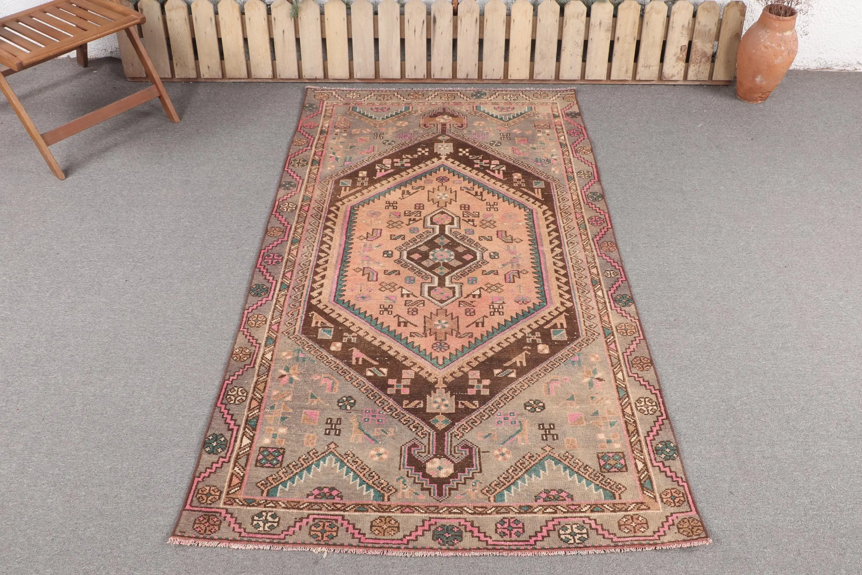 Turkish Area Rug, 3.9x6.7 ft Vintage Rug, Brown Wool Rug - 1