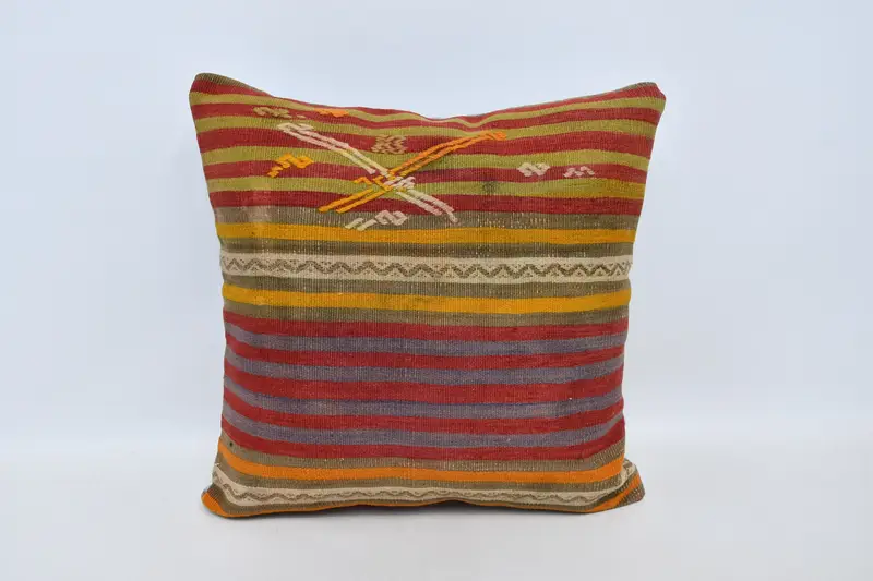 Rotes 22x22 Wurfkissen, Vintage Blumenkissen mit Hanfbezug