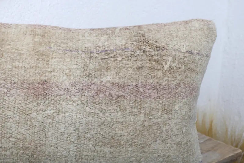 Vintage Kilim Throw Pillow, 12x24 Beige Pillow Case, Pillow Case, Muted Pillow Case, Turkish Kilim Pillow, Pillow for Sofa, Sustainable Pillow Sham - 5