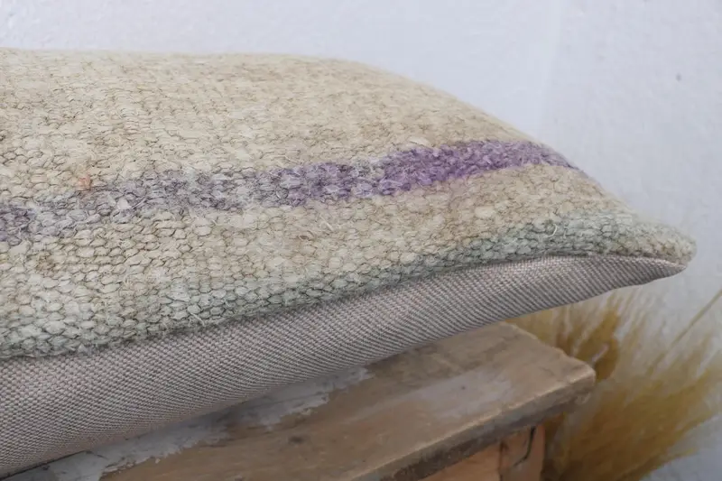 Vintage Kilim Throw Pillow, 12x24 Beige Pillow Case, Pillow Case, Muted Pillow Case, Turkish Kilim Pillow, Pillow for Sofa, Sustainable Pillow Sham - 6