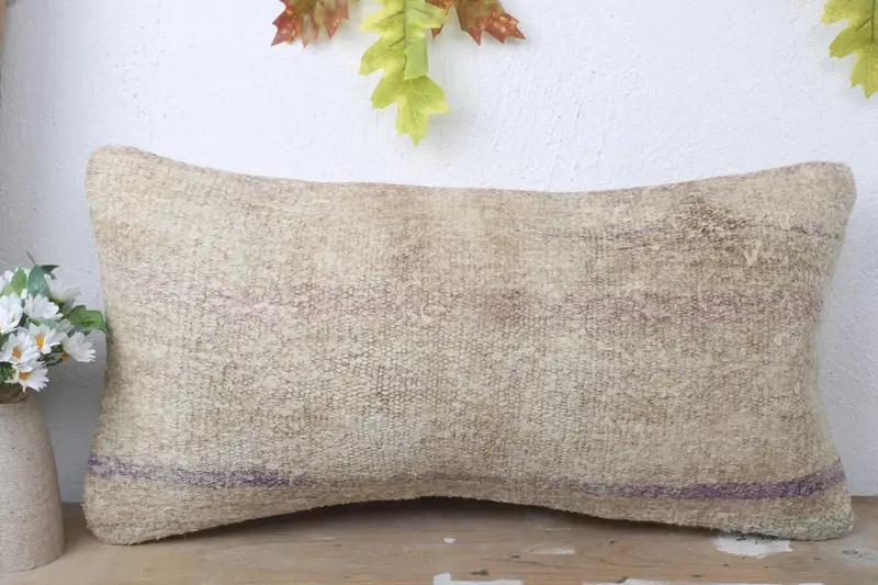 Vintage Kilim Throw Pillow, 12x24 Beige Pillow Case, Pillow Case, Muted Pillow Case, Turkish Kilim Pillow, Pillow for Sofa, Sustainable Pillow Sham - 2