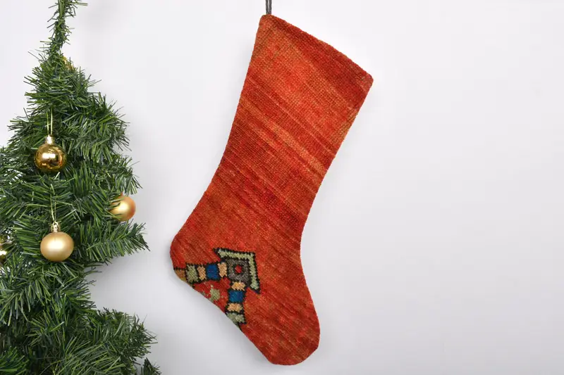 Patrón de adornos navideños, calcetín navideño Kilim de 7 pulgadas de ancho