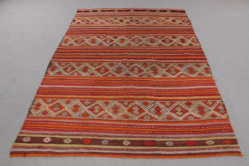 Canlı 5,2x7,4 ft Halı, Turuncu ve Kırmızı İkat Desenli