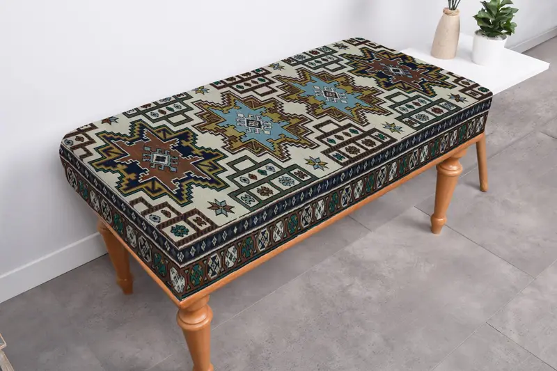 Gray & Black Kilim-Inspired Pouf, Multi-purpose Ottoman