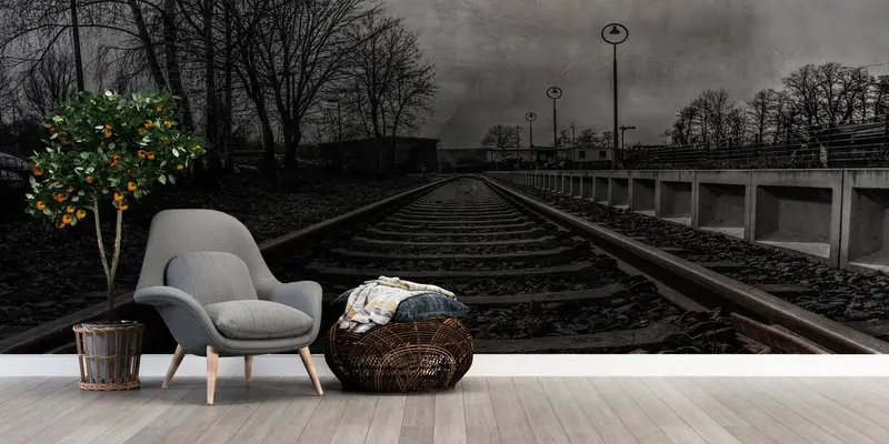 Train Station Wall Mural, Train Track Wall Paper, Railroad Wall Paper, Landscape Wallpaper, Railroad Wall Poster, - 3