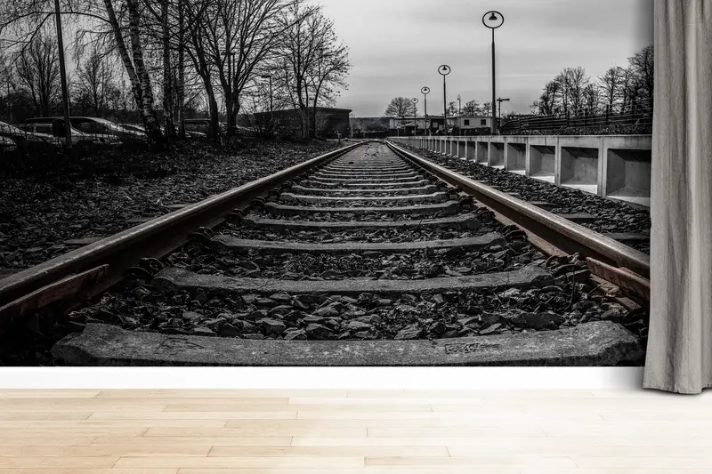 Train Station Wall Mural, Train Track Wall Paper, Railroad Wall Paper, Landscape Wallpaper, Railroad Wall Poster, - 2