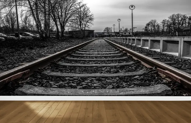 Train Station Wall Mural, Train Track Wall Paper, Railroad Wall Paper, Landscape Wallpaper, Railroad Wall Poster, - 1