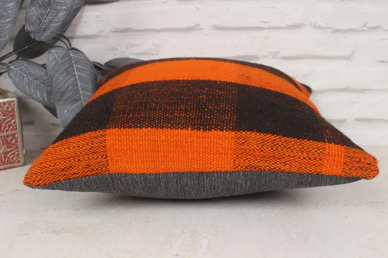 14x14 Orange Cushion Case, Boho Pillow, Pillow Sham, Knitted Pillow Cover, Kilim Pillow Cover, Garden Cushion, Interior Designer Pillow - 5