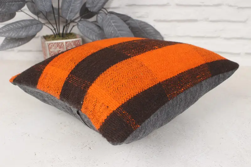 14x14 Orange Cushion Case, Boho Pillow, Pillow Sham, Knitted Pillow Cover, Kilim Pillow Cover, Garden Cushion, Interior Designer Pillow - 6