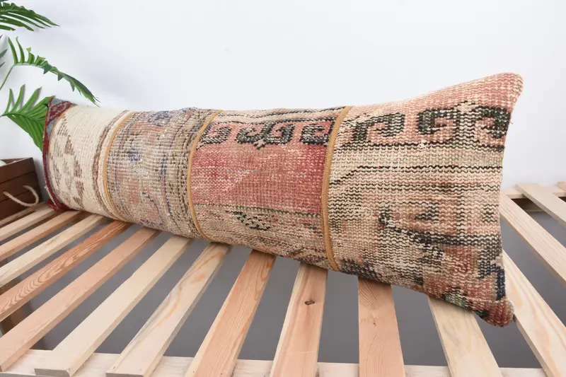 Kilim Pillow Cover, Boho Pillow, Kilim Cushion Sham, Cushion Cover, Handmade Throw Pillow Case, 12x43 Beige Pillow Sham, Tribal Cushion Case - 5
