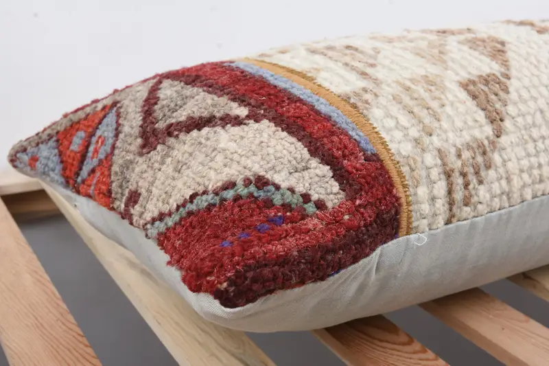 Kilim Pillow Cover, Boho Pillow, Kilim Cushion Sham, Cushion Cover, Handmade Throw Pillow Case, 12x43 Beige Pillow Sham, Tribal Cushion Case - 6