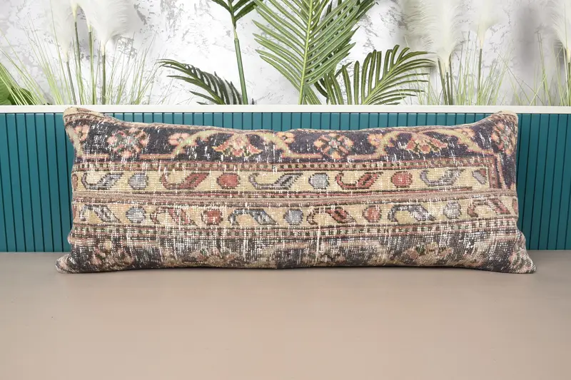 Beige & Bronze Patchwork Kissen, handgemachtes rechteckiges Kissen