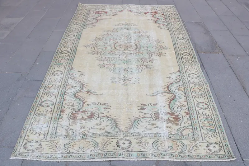 5.2x8.9 ft Vintage Rug, Oushak Rug, Brown Southwestern Rug Wool - 1