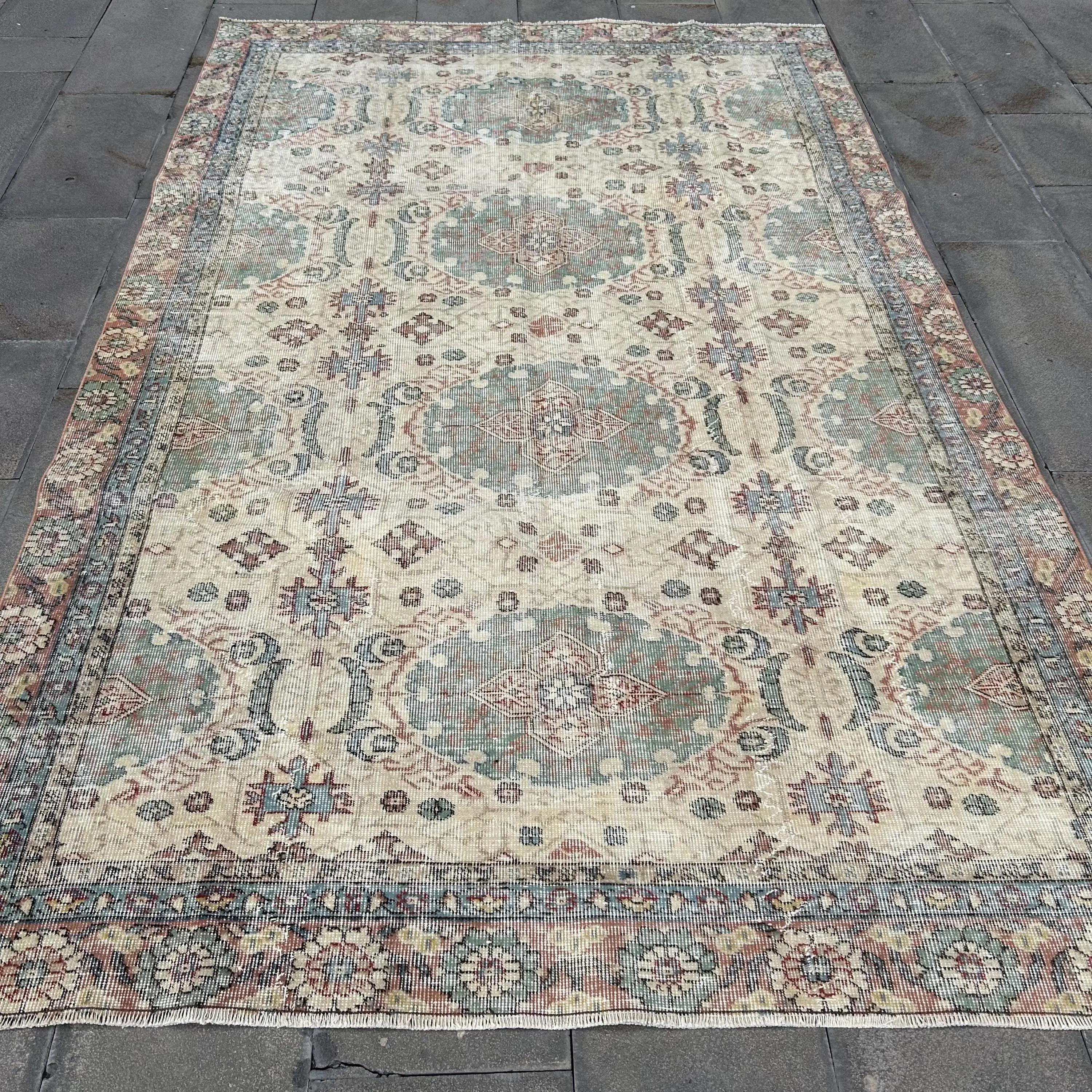 Türk 5.8x9.3 ft Halı, Büyük Vintage Halı, Mavi Kahverengi Güneybatı Halı - 1