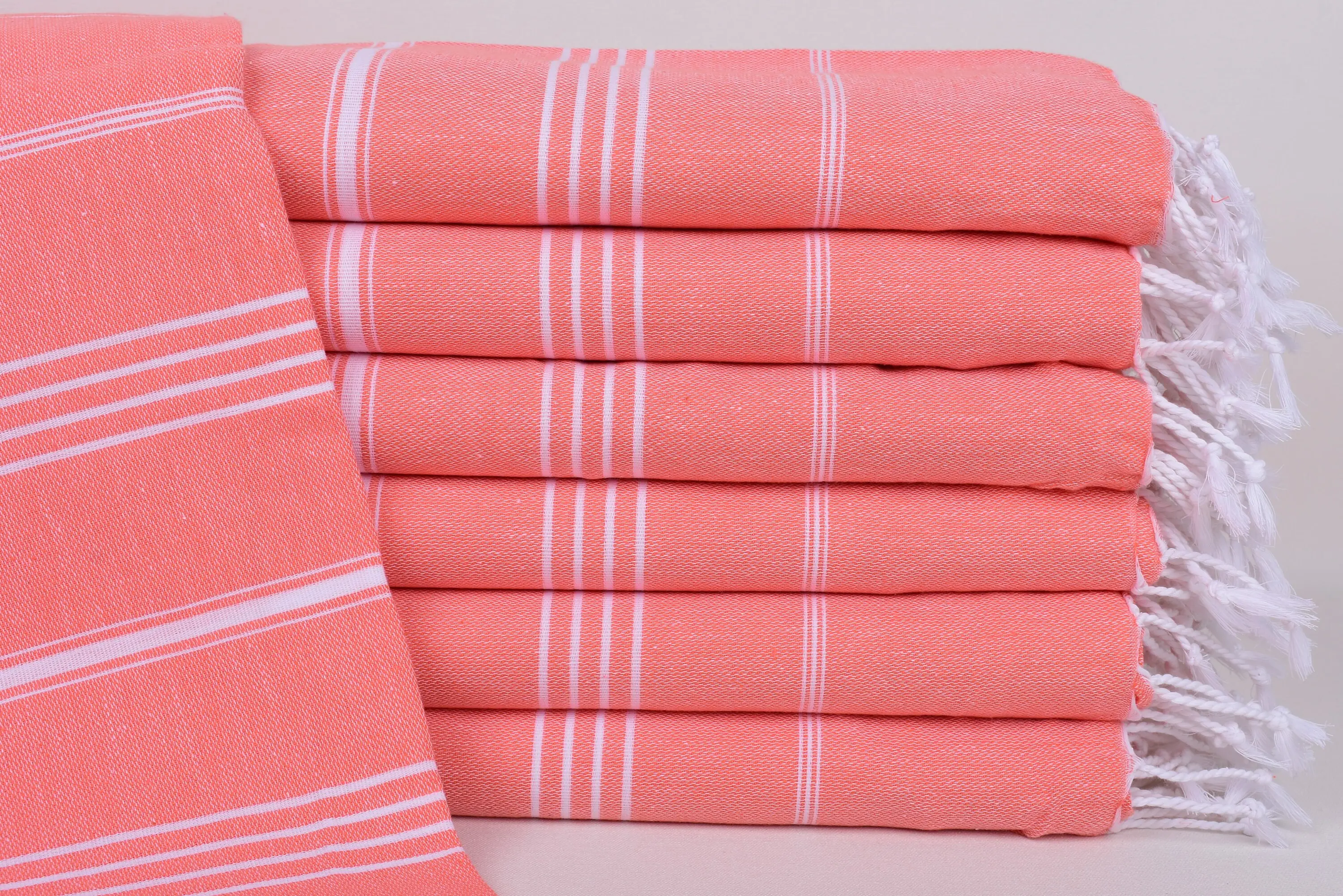 Monogram Beach Towel Organic Cotton Coral Stripes, 70x40 Inches - 1
