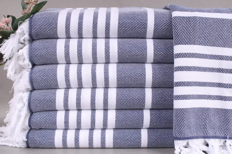 Navy Striped Tea Towel Hanging Kitchen Hand Towel, 20x40 Inches