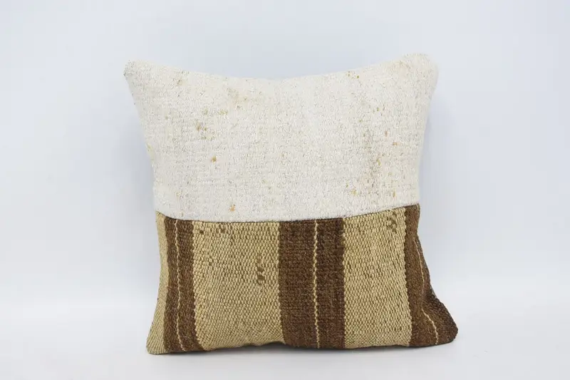 Funda de almohada a rayas de tiro marrón, funda de almohada de regalo de 14x14 pulgadas - 1