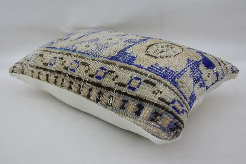 Turkish Kilim Pillow, Kilim Pillow, Vintage Kilim Throw Pillow, Cushion Case, Pastel Pillow Case, 12x20 Beige Cushion, Handmade Throw Cushion Cover - 6