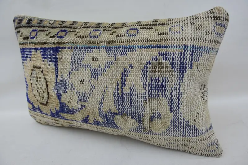 Turkish Kilim Pillow, Kilim Pillow, Vintage Kilim Throw Pillow, Cushion Case, Pastel Pillow Case, 12x20 Beige Cushion, Handmade Throw Cushion Cover - 3
