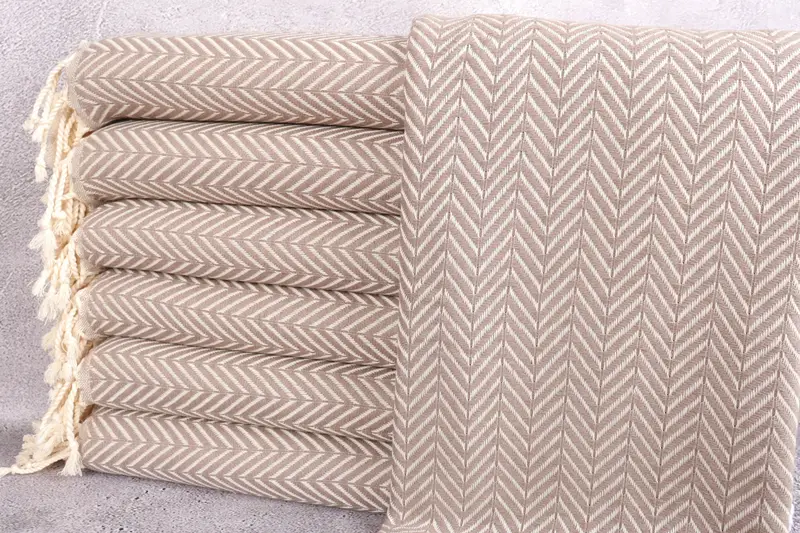 Kişiye Özel Türk Havlusu Organik Chevron Bej, 40x71 İnç