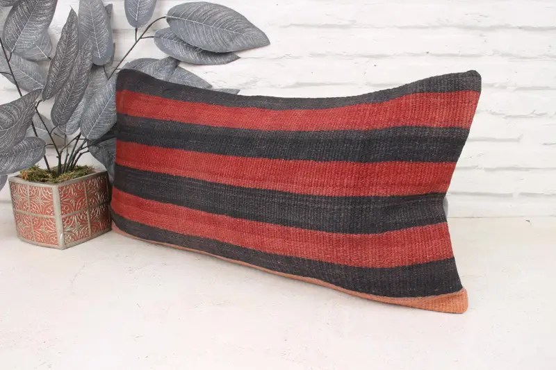 Pillow, Turkish Pillow, Ottoman Pillow Sham, 12x24 Red Cushion, Designer Throw Pillow, Kilim Pillow, Neutral Cushion, Vintage Kilim Throw Pillow - 4