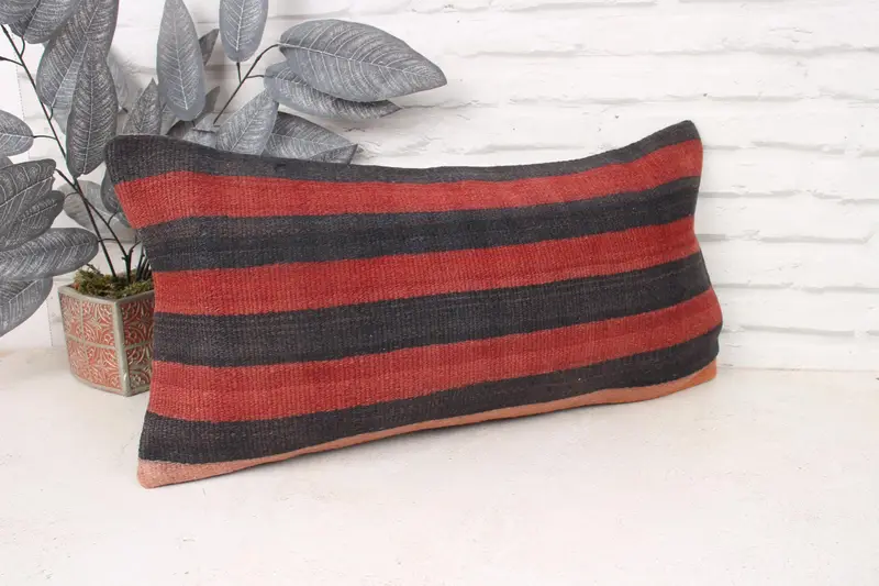 Pillow, Turkish Pillow, Ottoman Pillow Sham, 12x24 Red Cushion, Designer Throw Pillow, Kilim Pillow, Neutral Cushion, Vintage Kilim Throw Pillow - 3