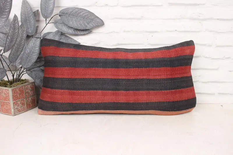 Pillow, Turkish Pillow, Ottoman Pillow Sham, 12x24 Red Cushion, Designer Throw Pillow, Kilim Pillow, Neutral Cushion, Vintage Kilim Throw Pillow - 1