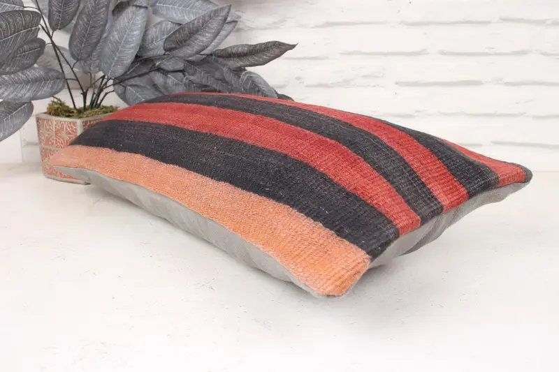 Pillow, Turkish Pillow, Ottoman Pillow Sham, 12x24 Red Cushion, Designer Throw Pillow, Kilim Pillow, Neutral Cushion, Vintage Kilim Throw Pillow - 6