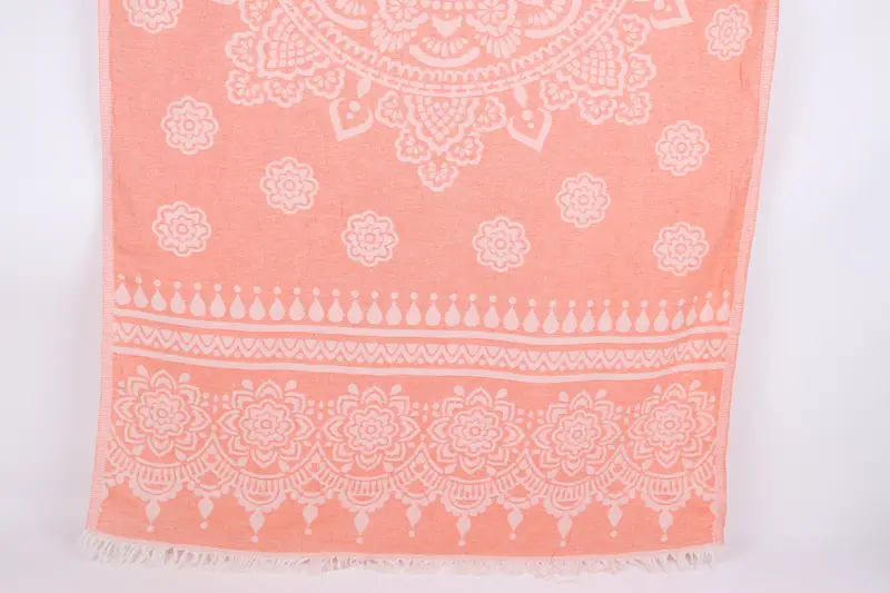 İşlemeli Plaj Havlusu Monogramlı Turuncu Çiçek Desenli, 36x73 İnç