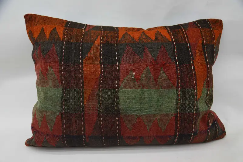 Turkish Minimalist Pillow, 20x28 inch TexturedGreen Moroccan Wool Pillowcase - 1