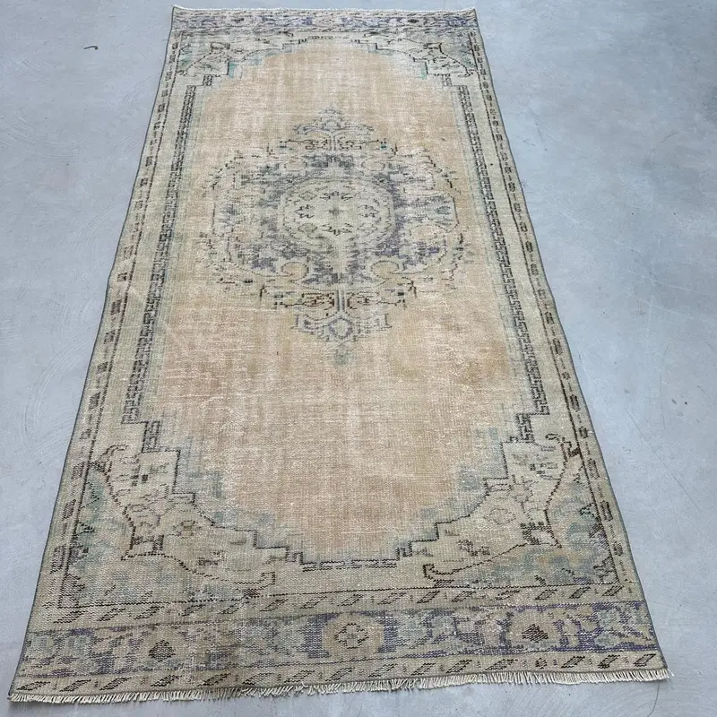 鮮やかなオレンジ & ブルー ラグ、4.1x8.6 フィート フローラル & ペイズリー