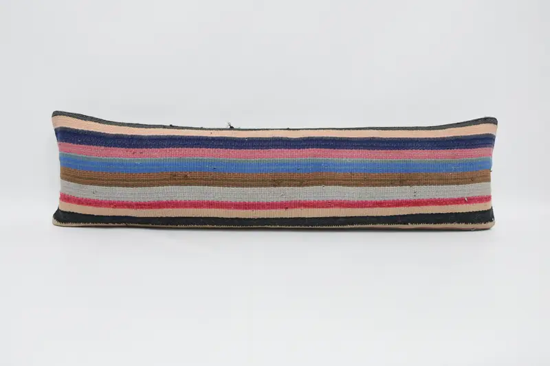 Throw Beige Striped Pillow, Rectangle Antique 12x42 inch Gift for Him Cushion Cover - 1