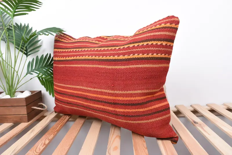 Pillow Case, Vintage Kilim Pillow, Sustainable Cushion Cover, Anatolian Cushion Cover, Boho Pillow, Kilim Pillow, 20x28 Red Pillow Case - 5