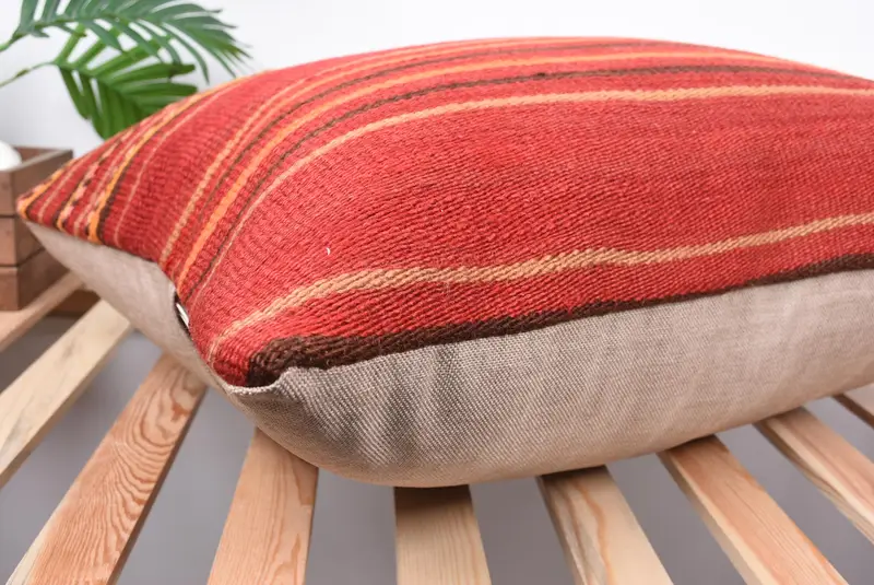 Pillow Case, Vintage Kilim Pillow, Sustainable Cushion Cover, Anatolian Cushion Cover, Boho Pillow, Kilim Pillow, 20x28 Red Pillow Case - 6