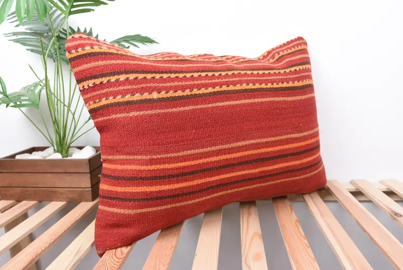Pillow Case, Vintage Kilim Pillow, Sustainable Cushion Cover, Anatolian Cushion Cover, Boho Pillow, Kilim Pillow, 20x28 Red Pillow Case - 4