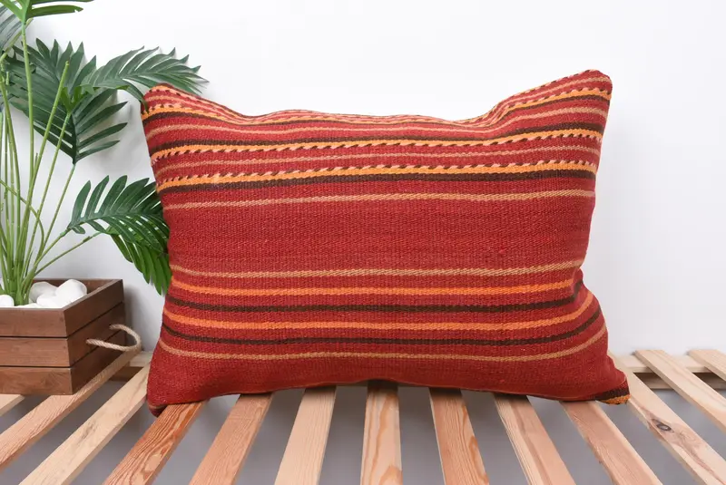 Pillow Case, Vintage Kilim Pillow, Sustainable Cushion Cover, Anatolian Cushion Cover, Boho Pillow, Kilim Pillow, 20x28 Red Pillow Case - 1